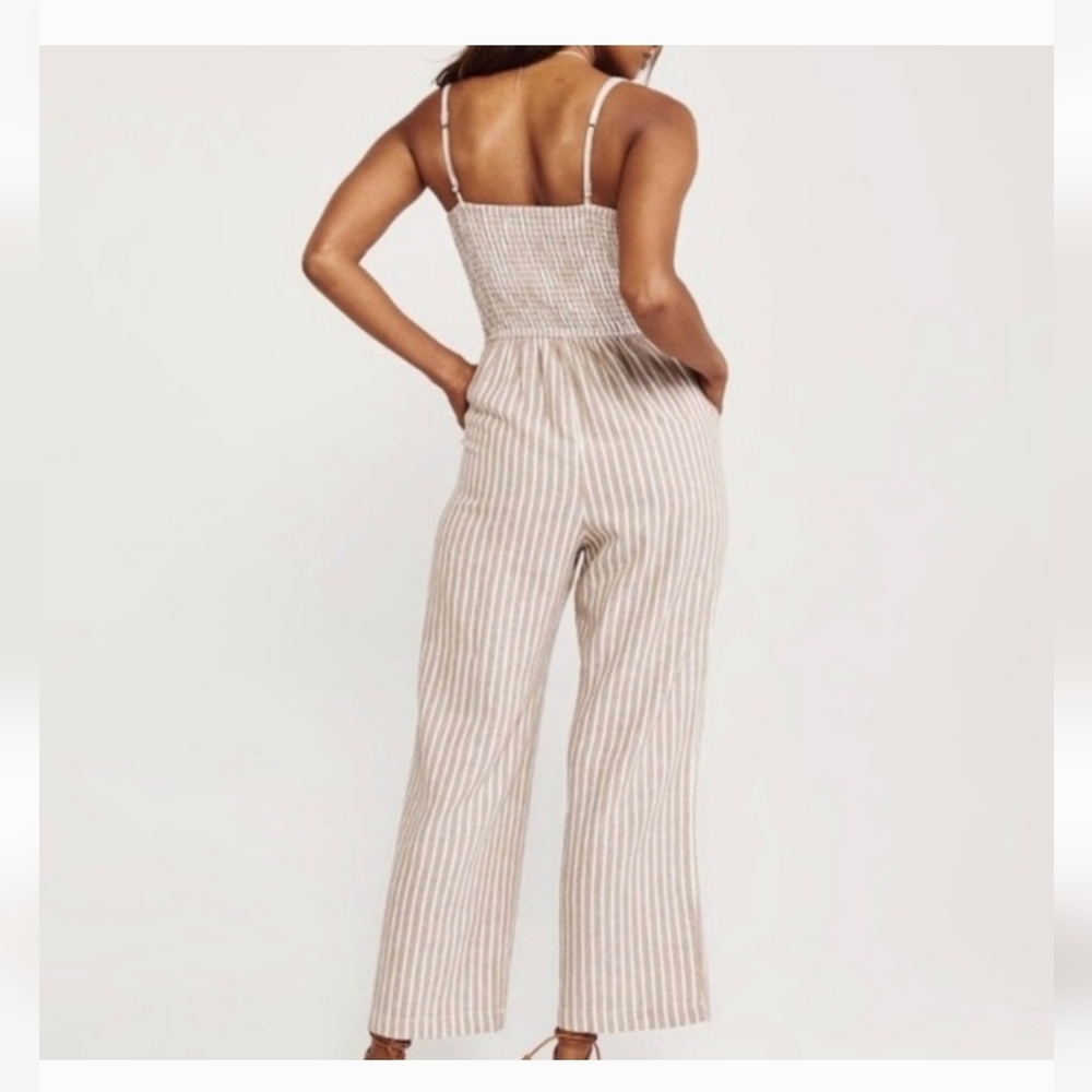 Abercrombie & Fitch Beige and White Striped Linen Jumpsuit - Picture 2 of 16